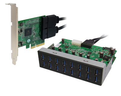 Quad channel 16-port (4-port x 4) USB 3.0 to PCI Express x4 Gen 2 Host Card